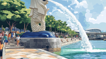 info.huasong Merlion Park Promenade Singapore cartoon style cf5585e3 5d4b 4e56 a20b 638113f6e866